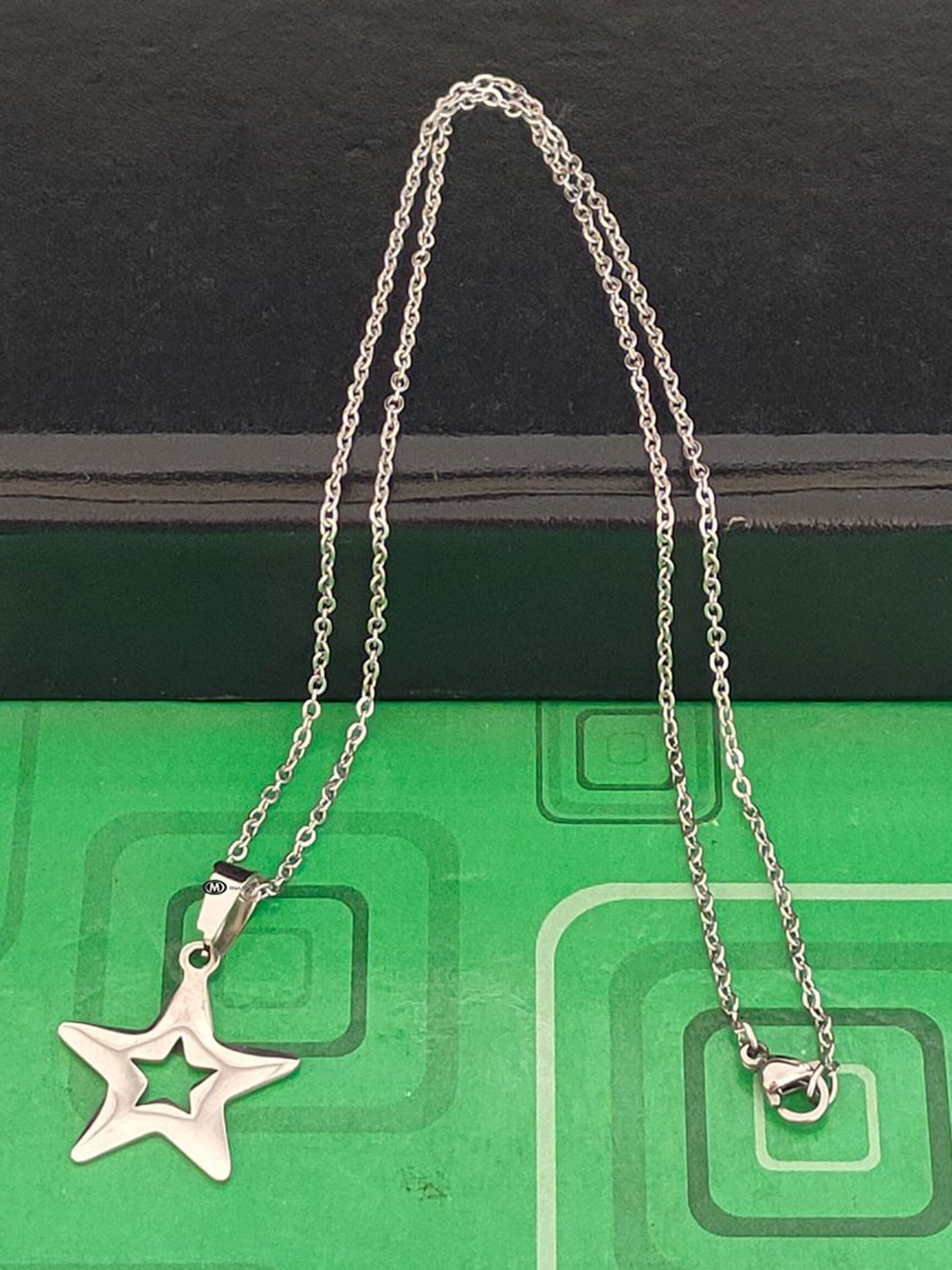 M Men Style Silver-Plated Star Shaped Pendant With Chain