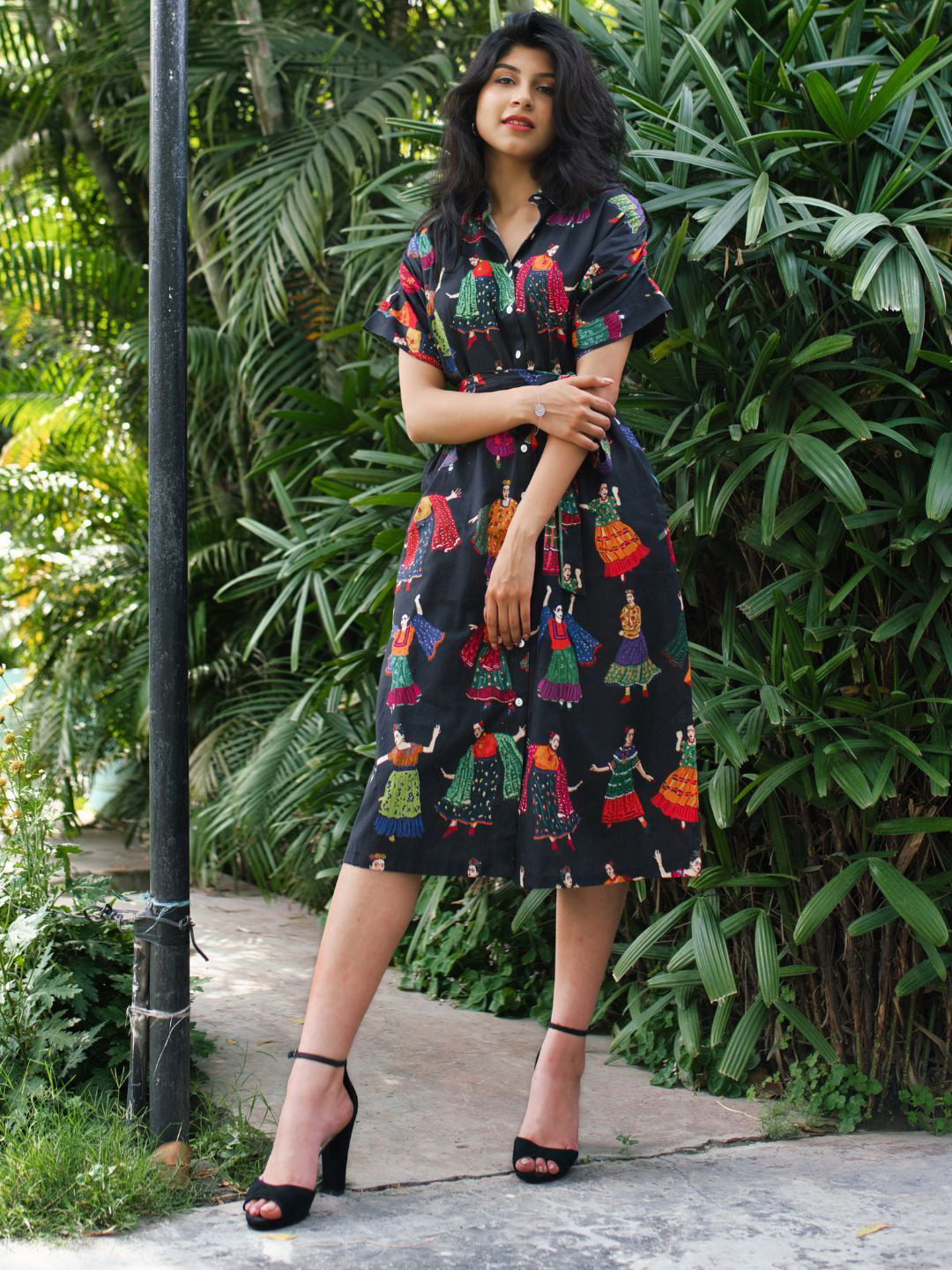 Safeera Women Frida Print Fit & Flare Cotton Midi Dress