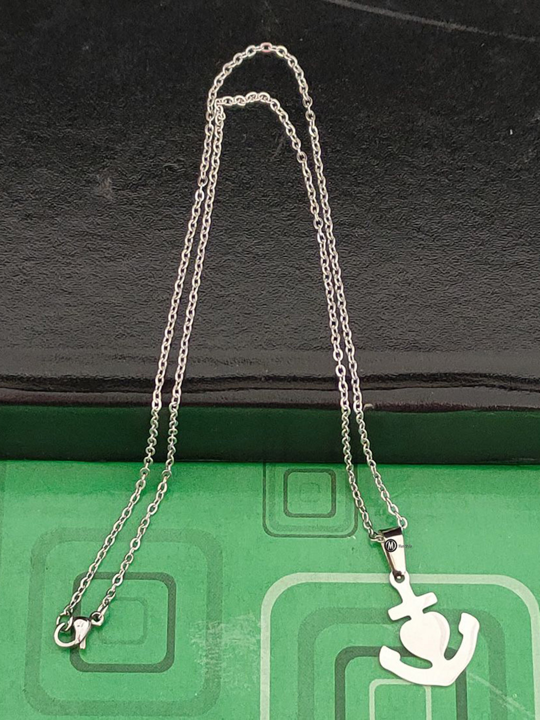 M Men Style Men Stainless Steel Silver-Plated Anchor Shaped Pendant