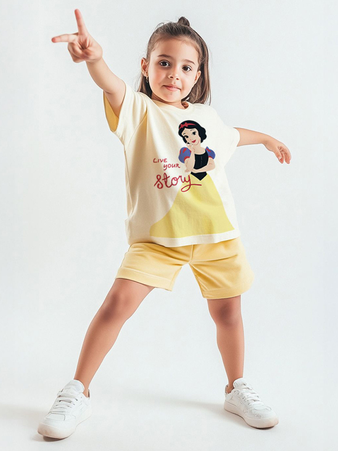 NautiNati Disney Snow White Girls White Pure Cotton Oversized T Shirt