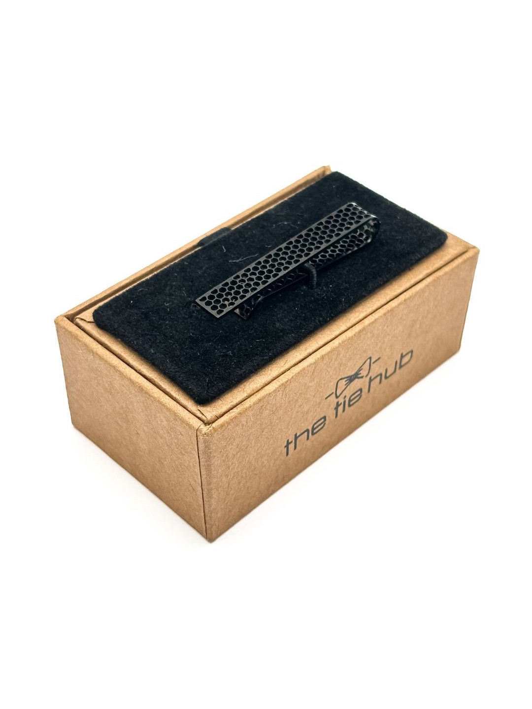 The Tie Hub Black Honeycomb Pattern Brass Tie Bar for Men