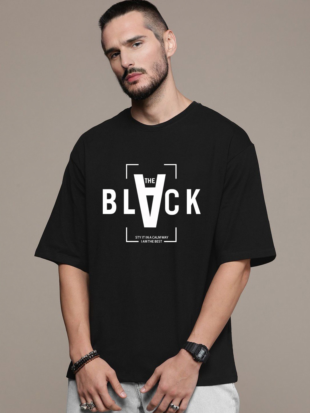 BENNY BROOKS Men Typography Printed Round Neck Oversized T-shirt