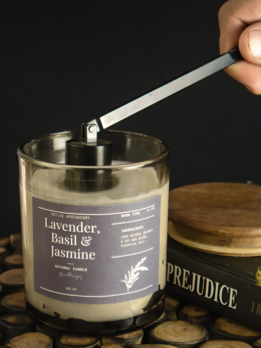 Native Apothecary Gray Lavender Basil Jasmine Beeswax Lavender, Basil and Jasmine Jar Candles