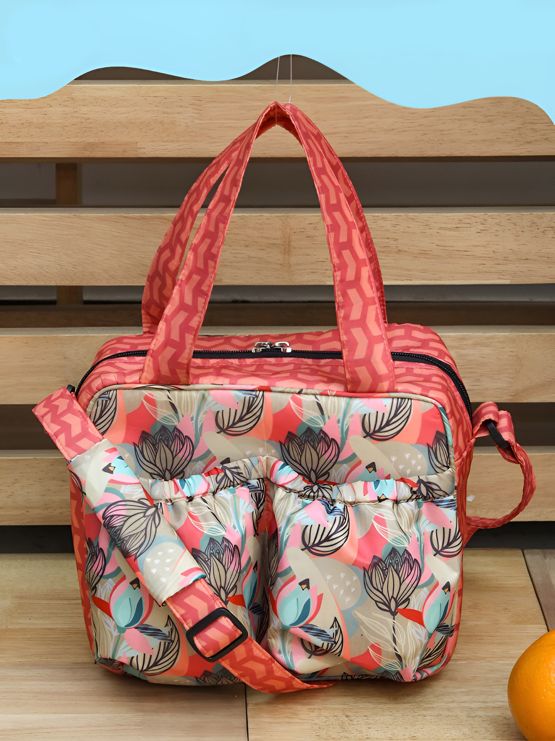 ROSADA Kids Beige Flower Printed Insulated Tiffin Bag