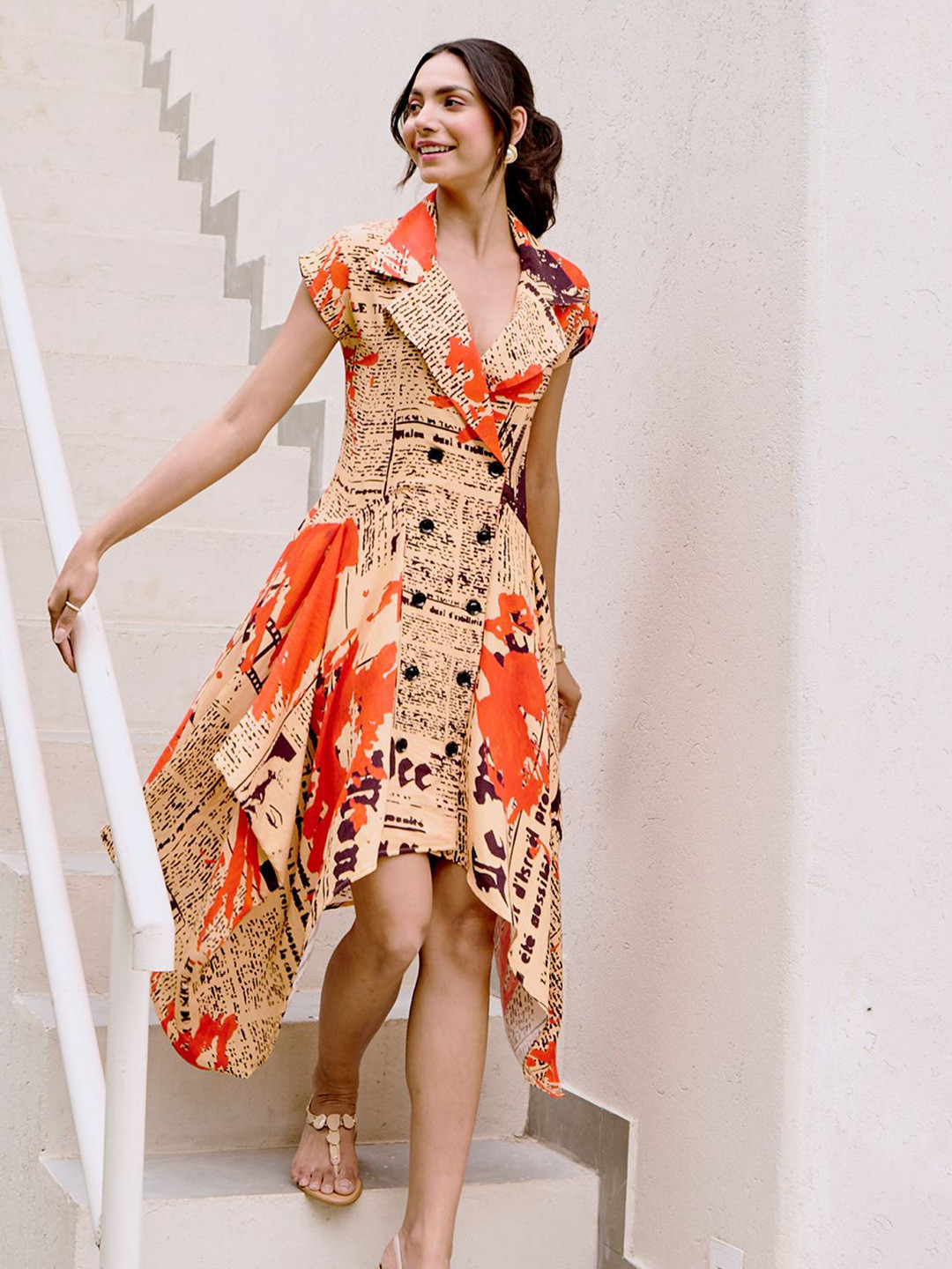 HOUSE OF FETT Women Printed Coverstory Asymmetric A-Line Dress