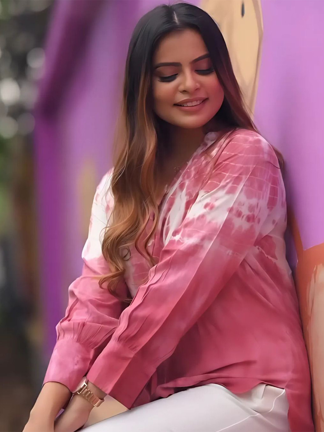 Maaesa Women Hand Tie & Dyed Casual Regular Fit Full Sleeve Shirt