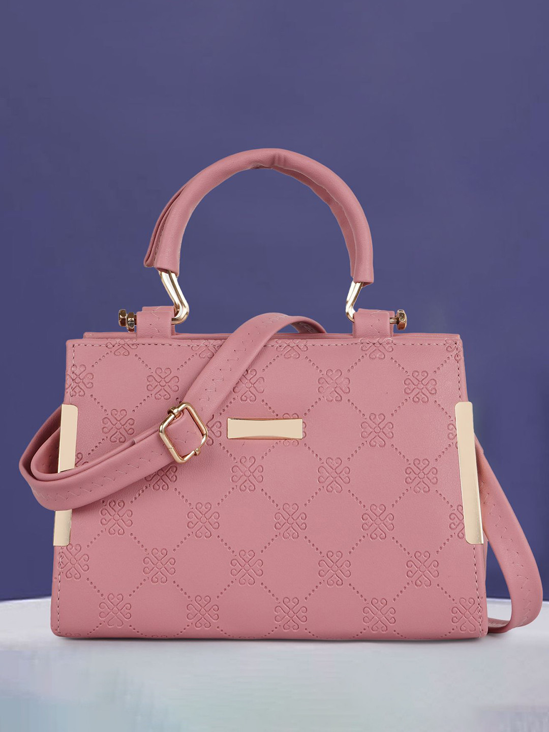 LADY QUINTON Women Textured Structured Handheld Bag with Cut Work