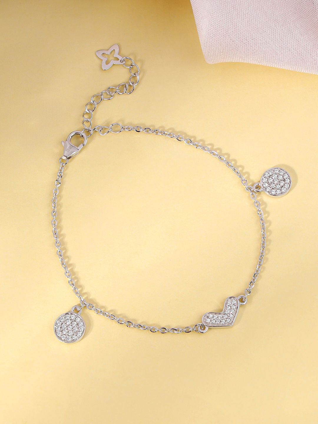 GIVA Women 925 Silver Rhodium-Plated Zircons Studded Heartfelt Love Charm Bracelet