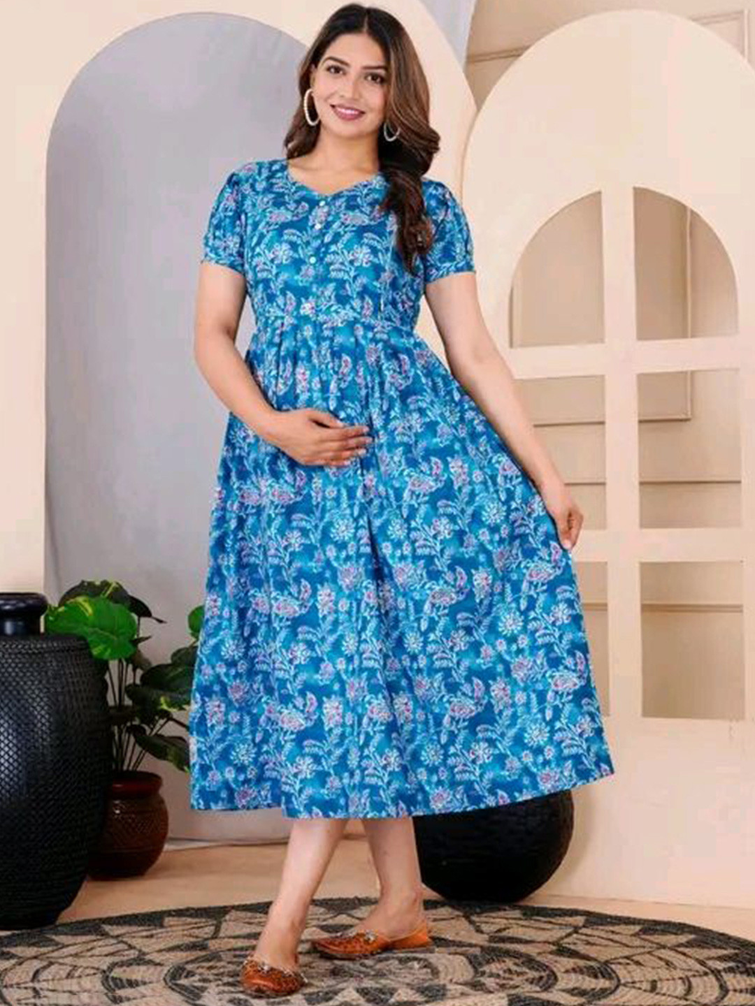 SSKfashions Floral Printed Fit & Flare Midi Dress