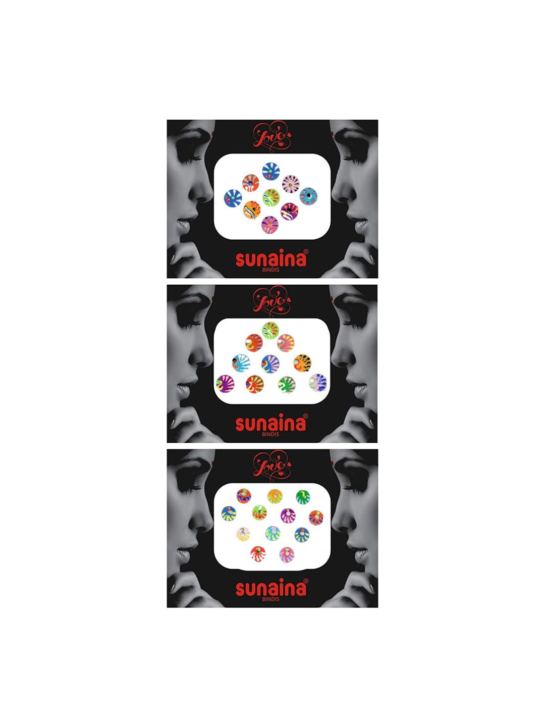 Sunaina Set Of 3 Love Collection Printing Elegant Bindi - 10 Pcs Each