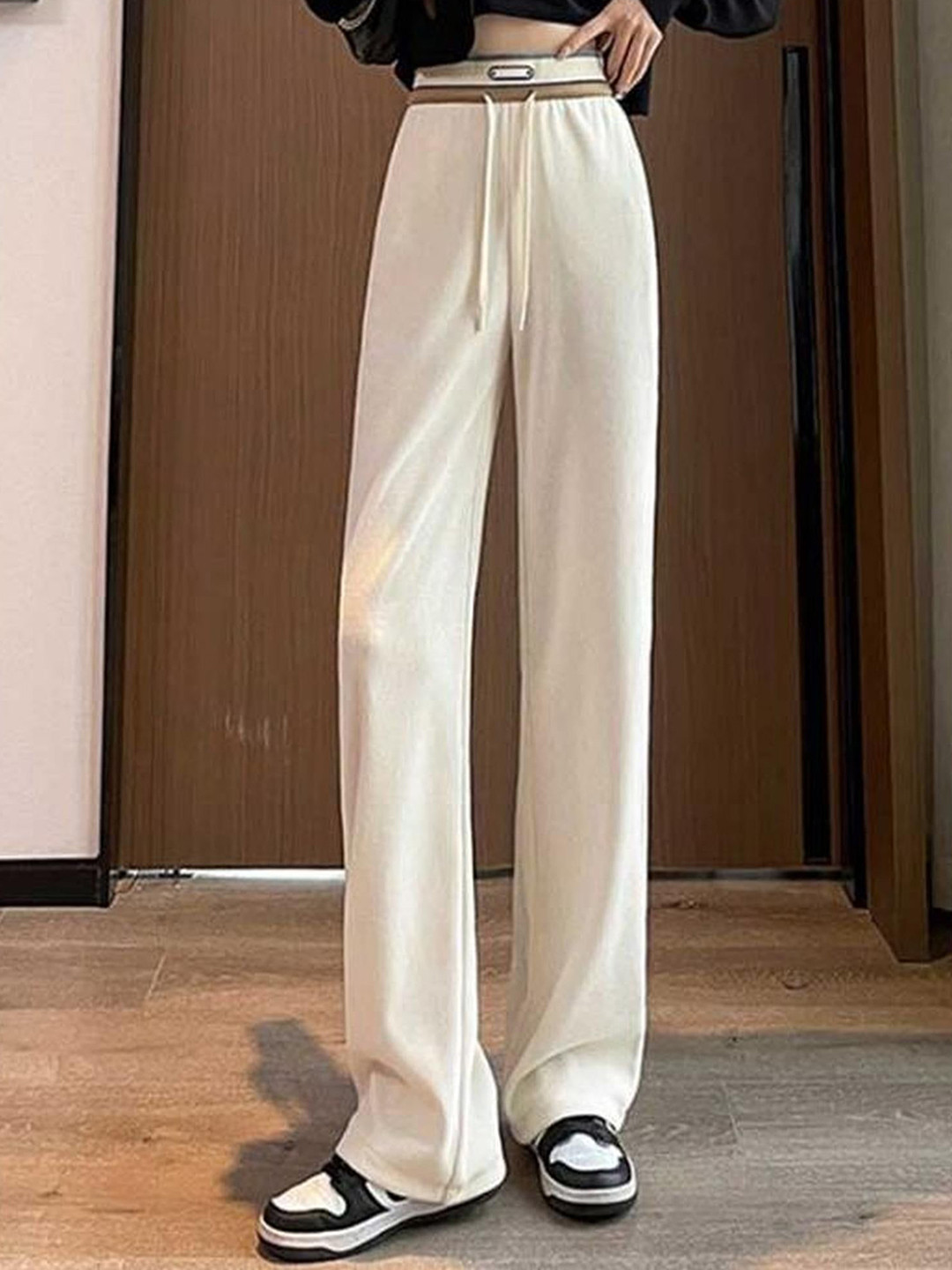 Outzidr Off White Wide Leg Comfort Trousers