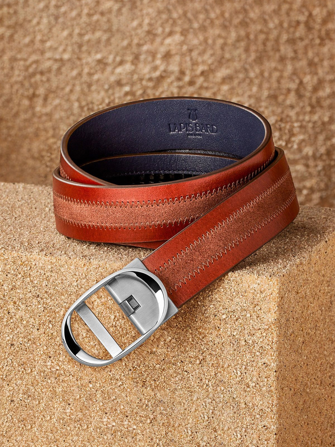 Lapis Bard Men Leather Formal Belt With Interlock Closure