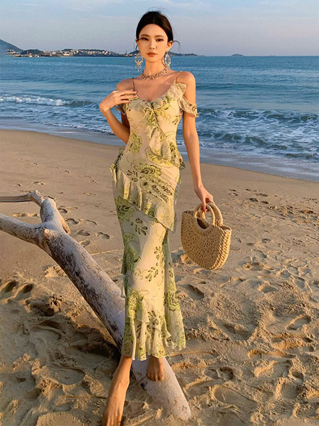 JC Mode Floral Flutter Sleeve Sheath Maxi Dress