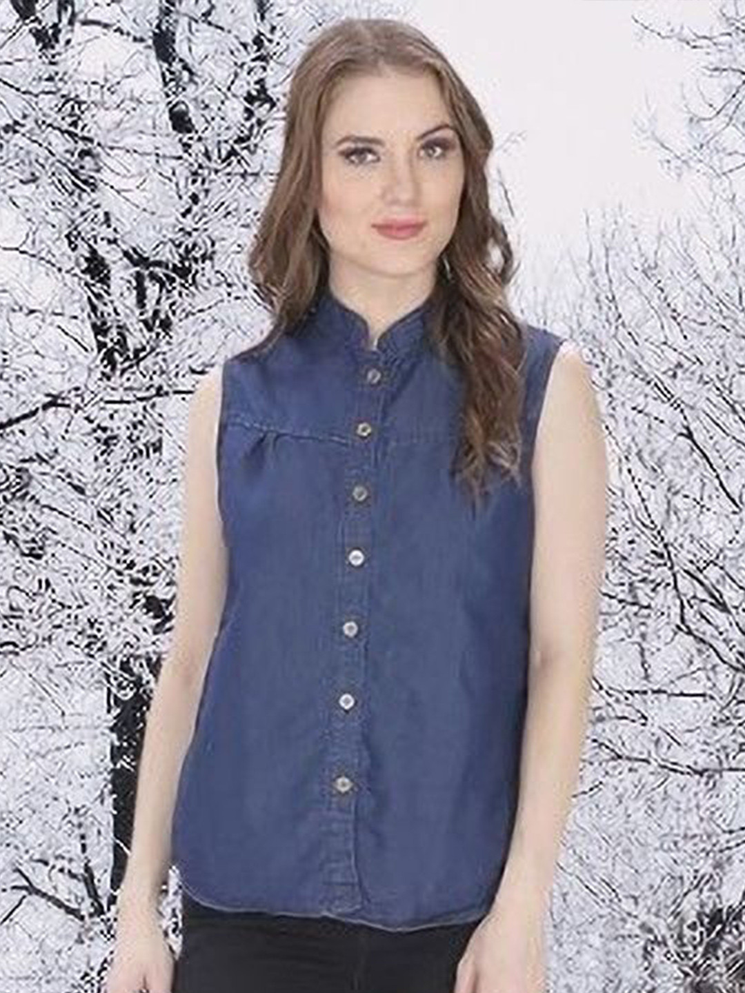 GIRLS WITH WINGS Women Sleeveless Denim Shirt