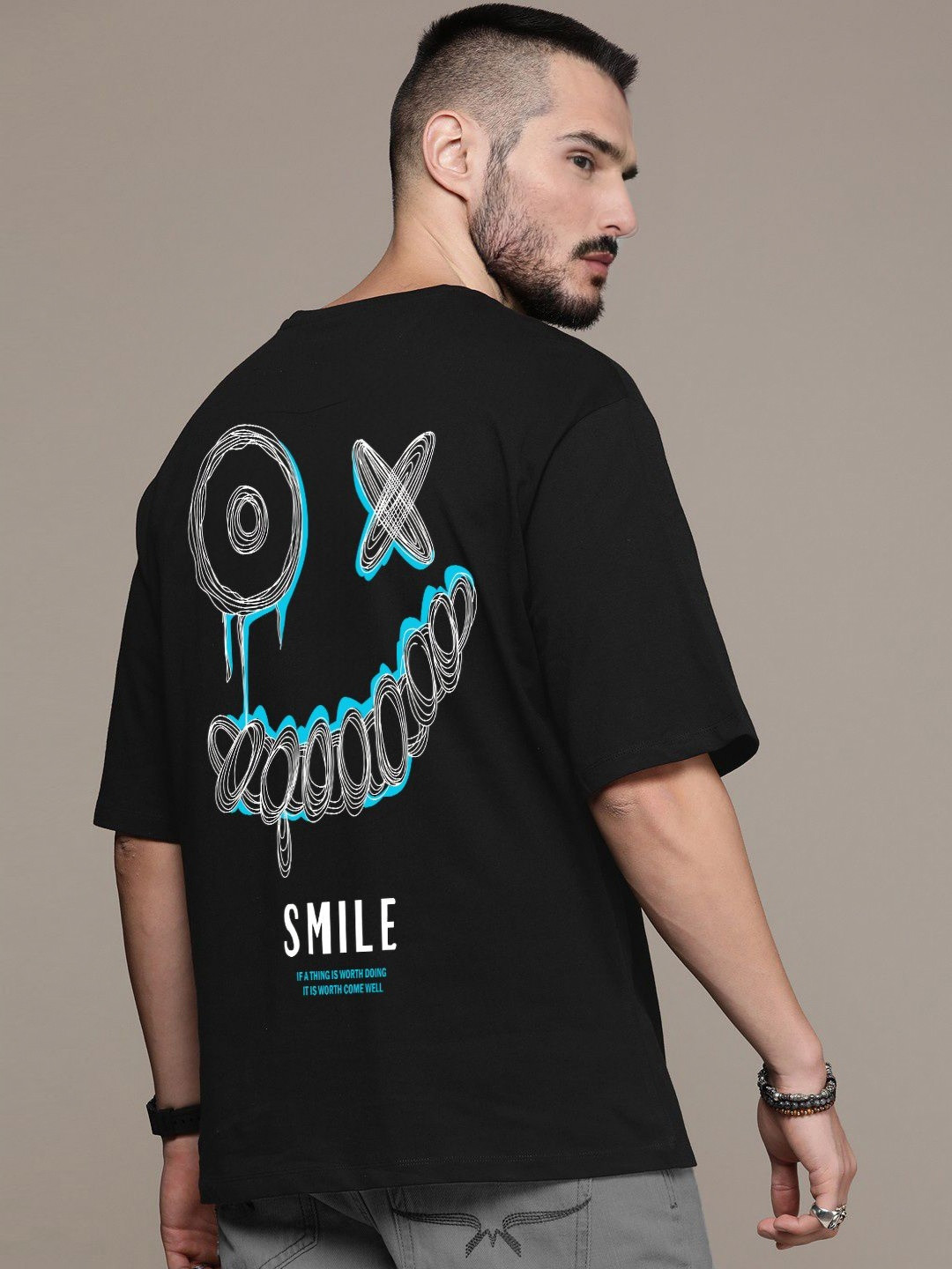 BENNY BROOKS Men Graphic Printed Round Neck Oversized T-shirt