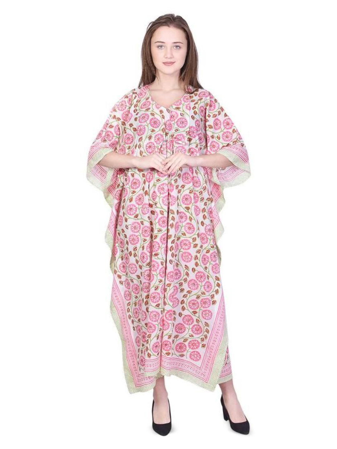 Fabric Venue Women Floral Printed Cotton Kaftan Maxi Dress