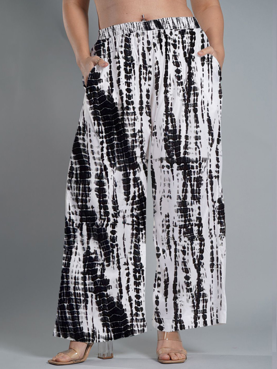 LetsDressUp Women Black Rayon Shibori Palazzo