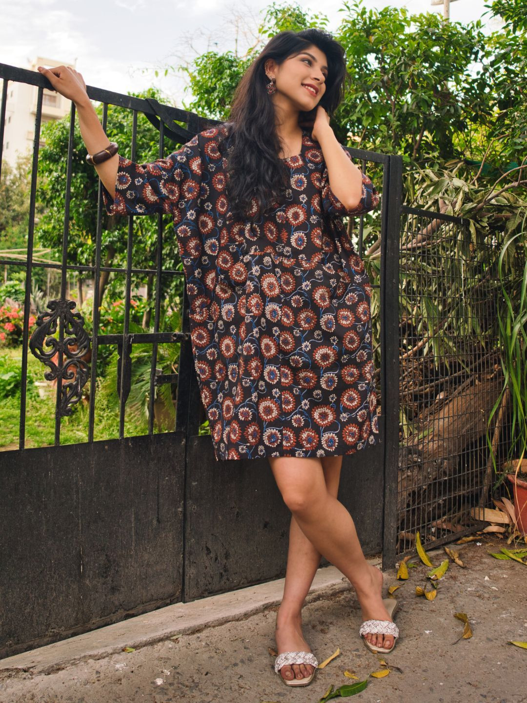 Safeera Women Bagru Print Loose Fit Box Dress