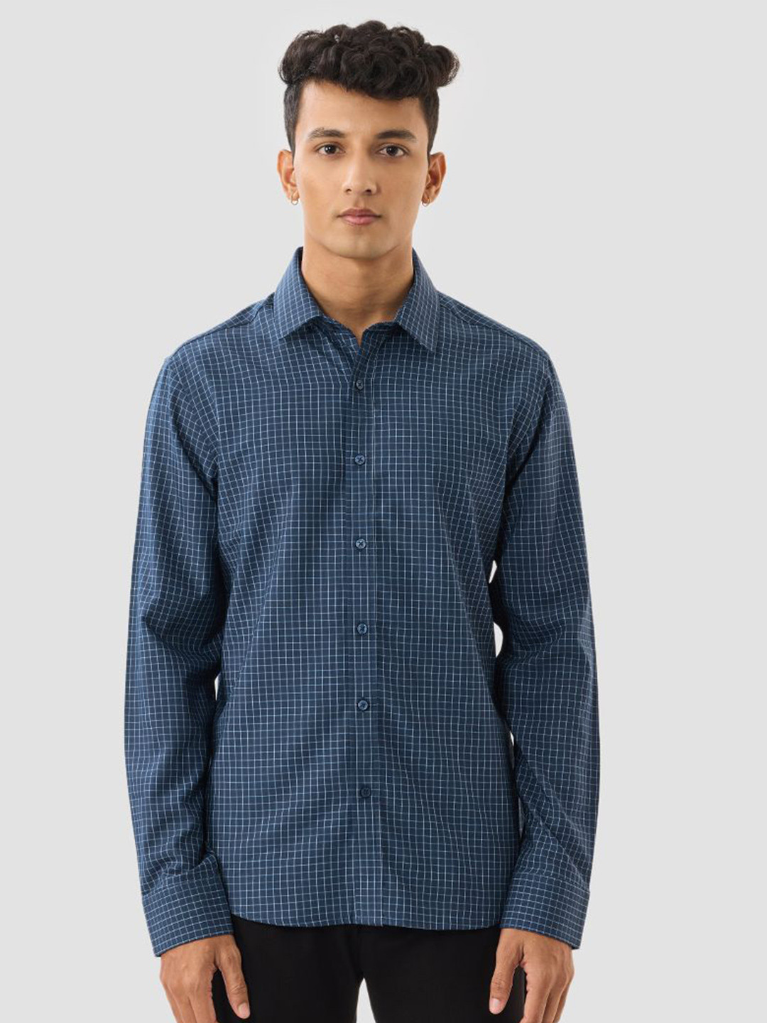 Snitch Men Navy Blue Checks Shirt