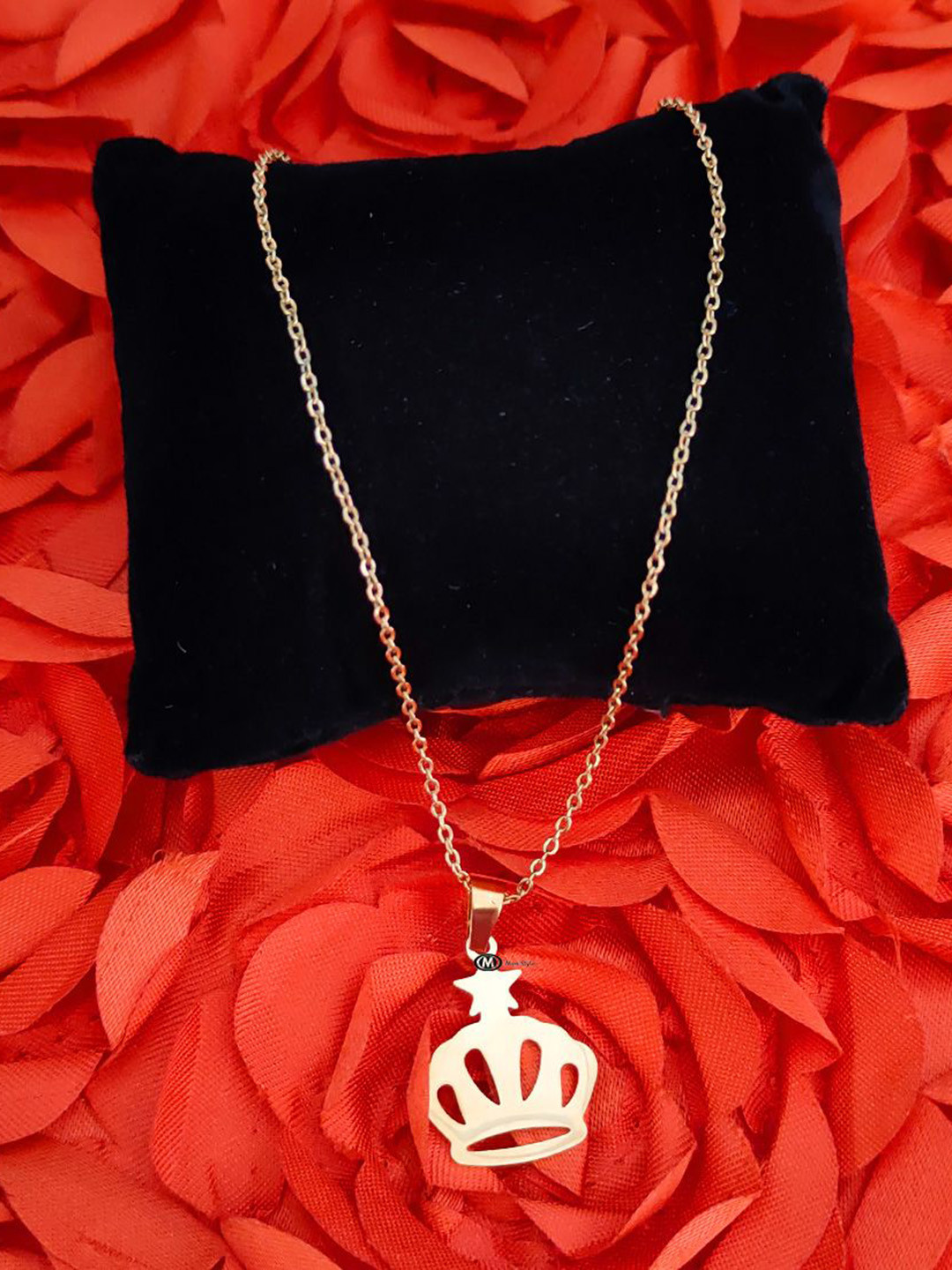 M Men Style Men Stainless Steel Gold-Plated Crown Shaped Pendant