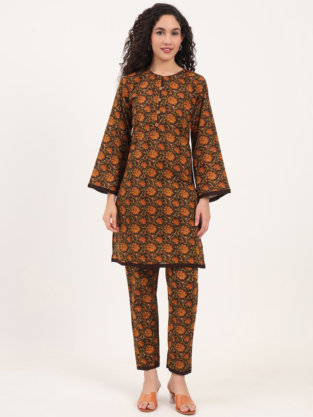 Divena Floral Print Pure Cotton Fabric Straight Kurta with Trouser