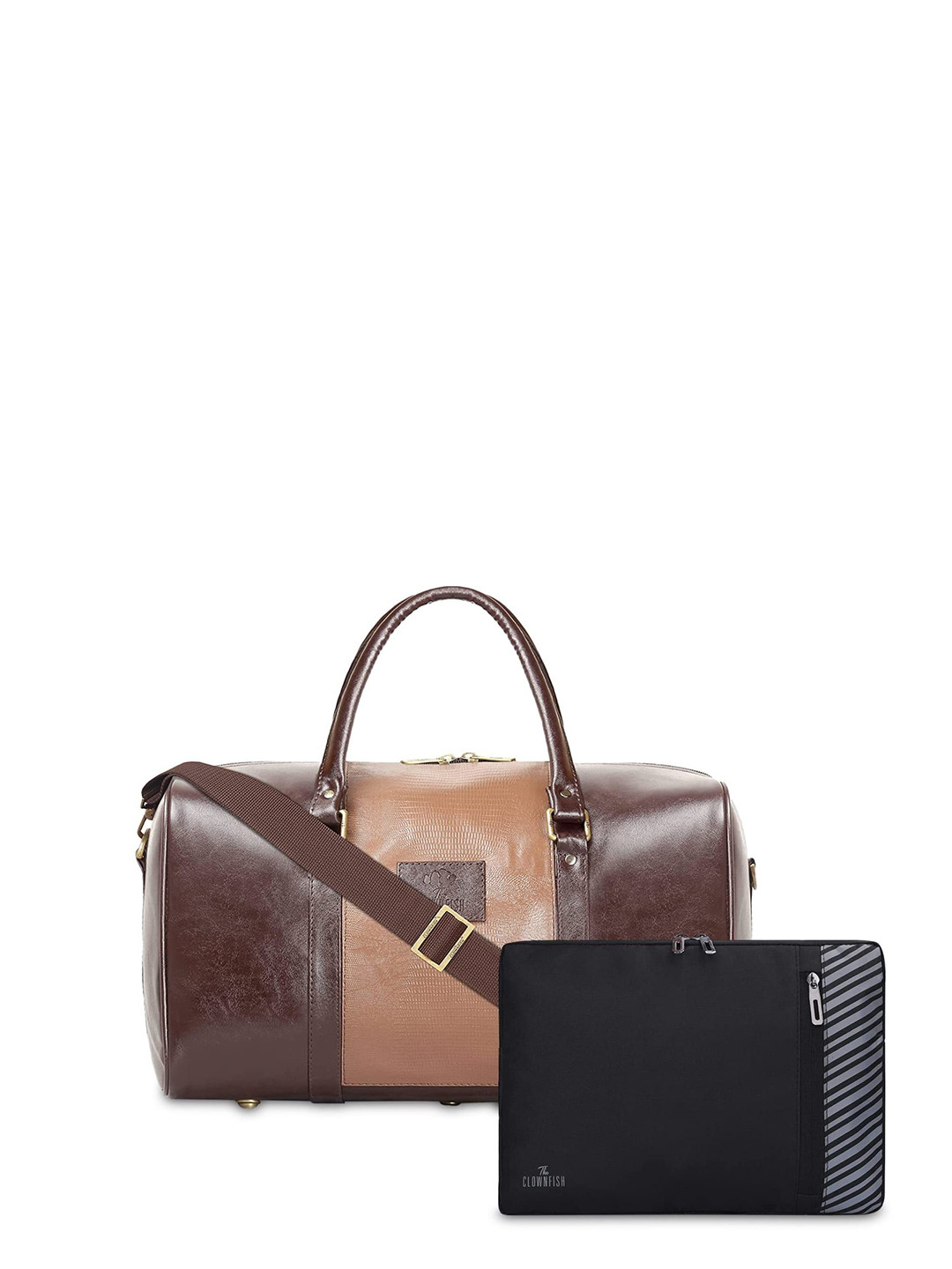 THE CLOWNFISH Set Of 2 Brown Duffle Bag & Laptop Sleeve Tablet Case