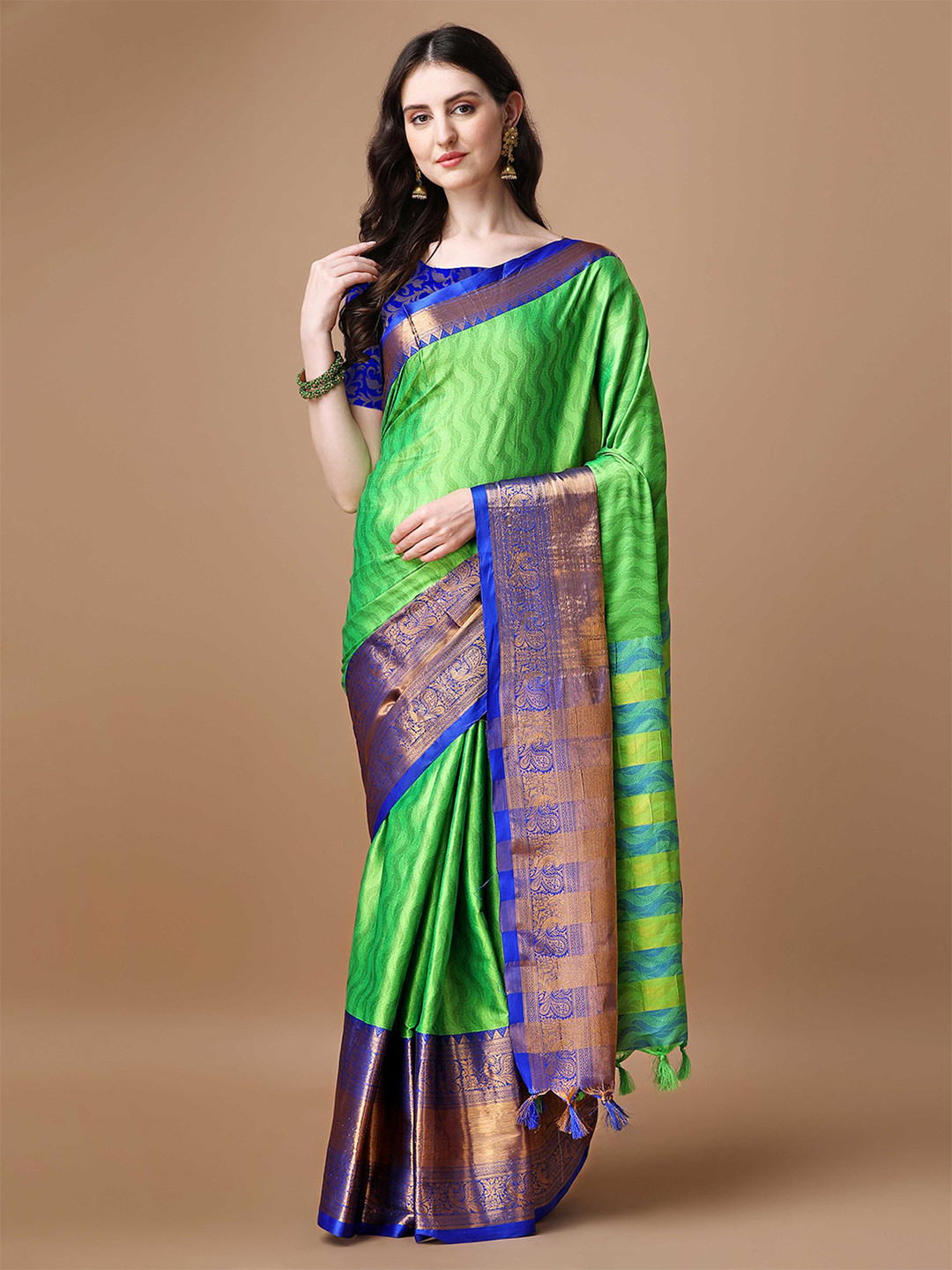 LeeliPeeri Designer Women Laheriya Printed Zari Silk Cotton Saree