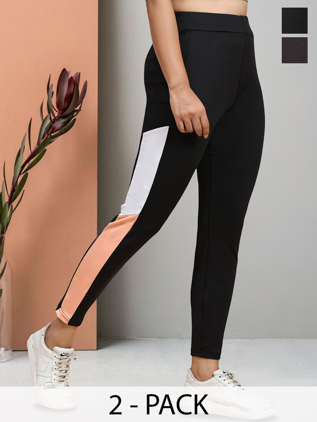Moda Rapido Women Pack Of 2 Skinny Fit Colourblocked Jeggings