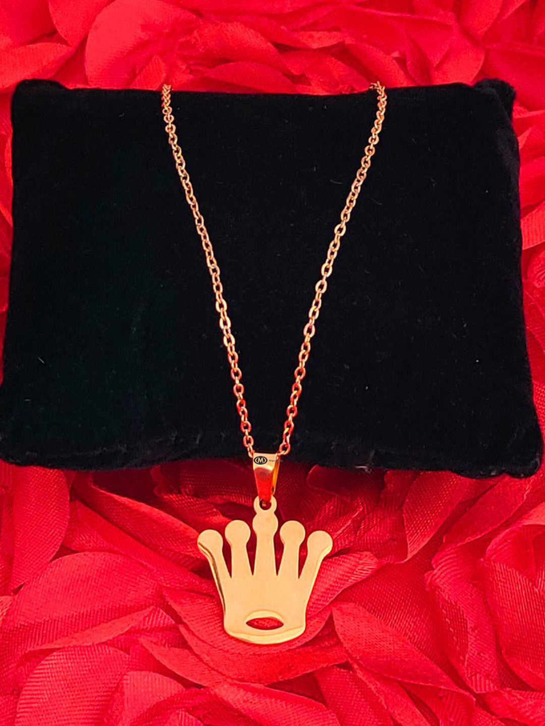 M Men Style Men Stainless Steel Gold-Plated Crown Shaped Pendant