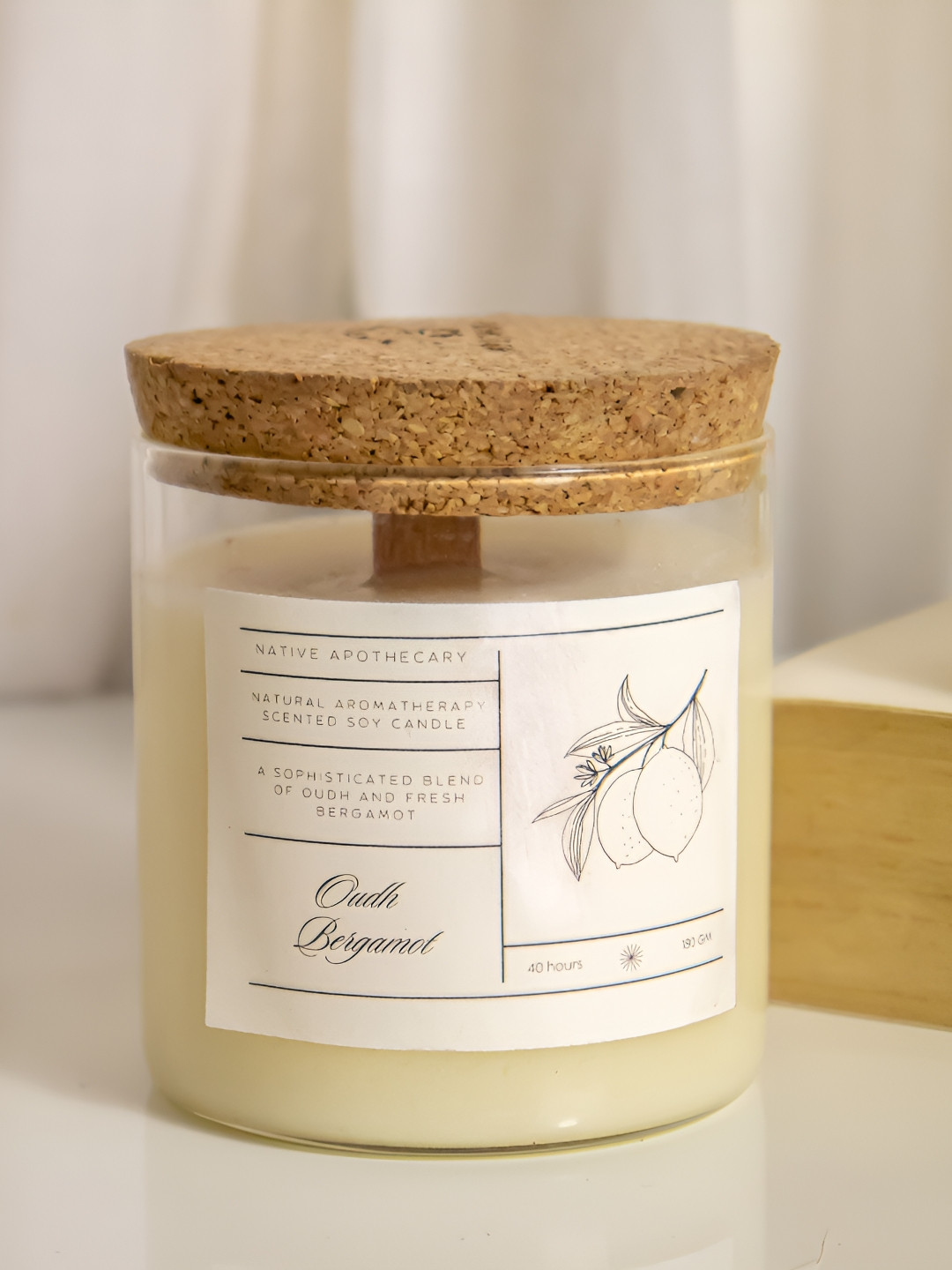 Native Apothecary Cream Bergamot Soywax Oudh and Bergamot Solid Jar Candles