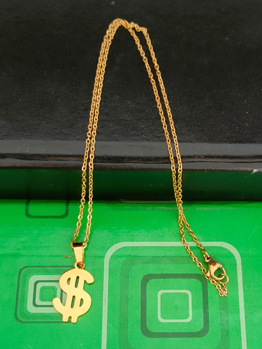 M Men Style Men Stainless Steel Gold-Plated Dollar Sign Shaped Pendant