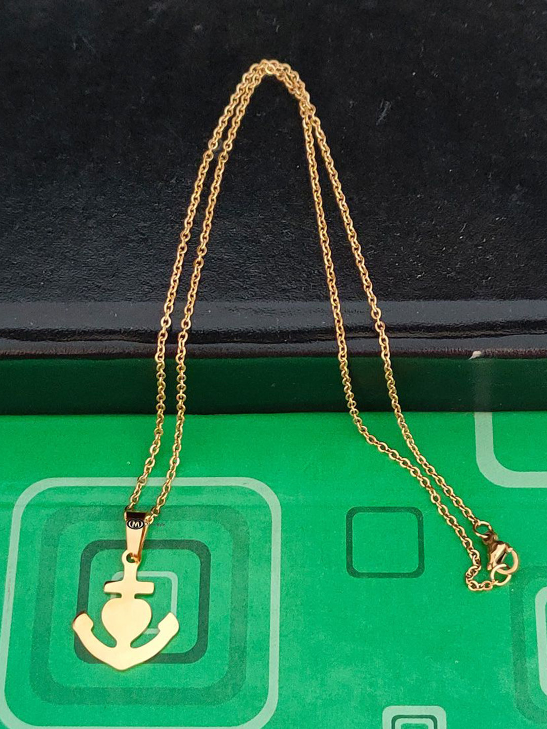 M Men Style Men Stainless Steel Gold-Plated Anchor Shaped Pendant