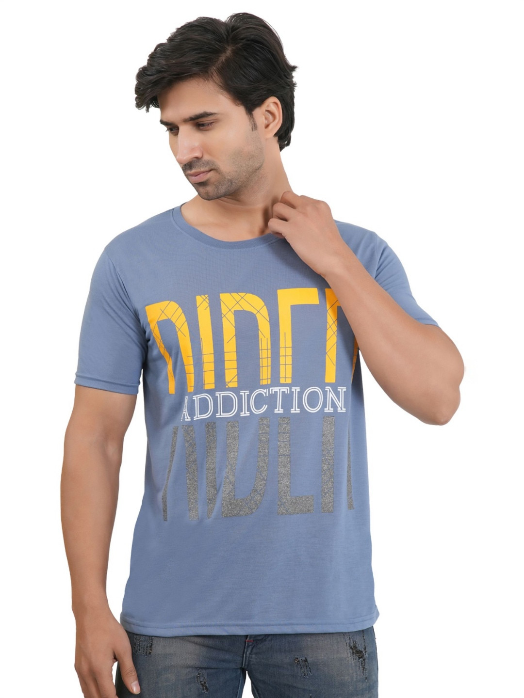 SHAUN Men Pack of 3 Typography Printed Round Neck Slim Fit T-shirts