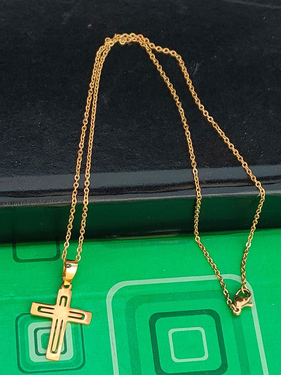 M Men Style Men Stainless Steel Gold-Plated Cross Shaped Pendant
