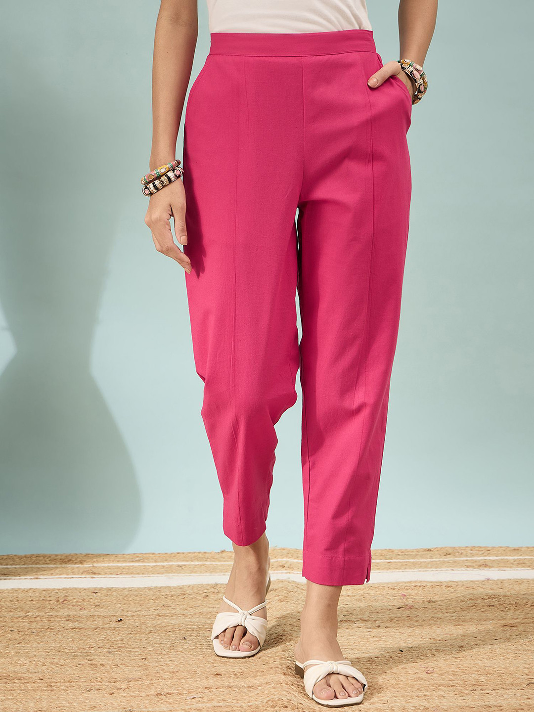 DIVASTRI Women Regular Fit Mid-Rise Pure Cotton Trousers
