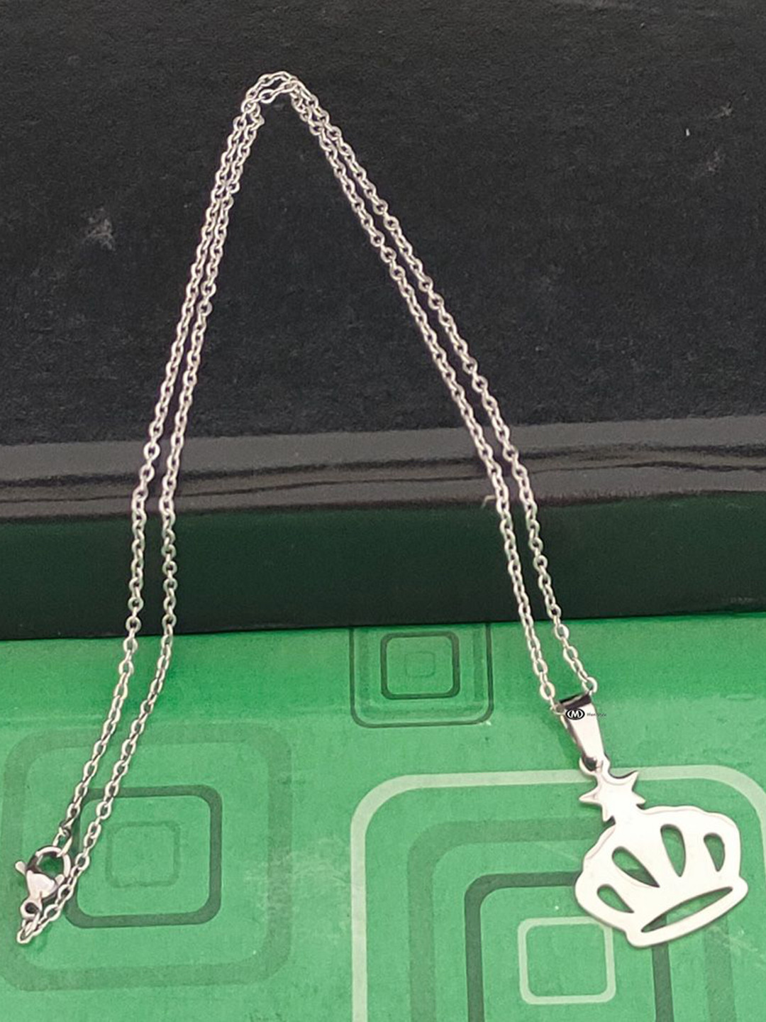 M Men Style Men Stainless Steel Silver-Plated Crown Shaped Pendant