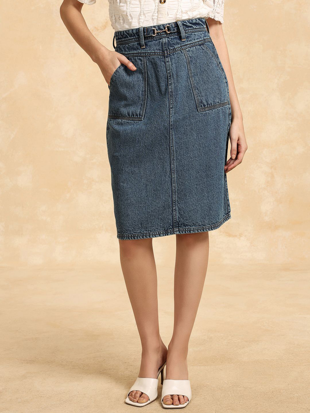Kazo Women Blue A-Line Midi Skirts