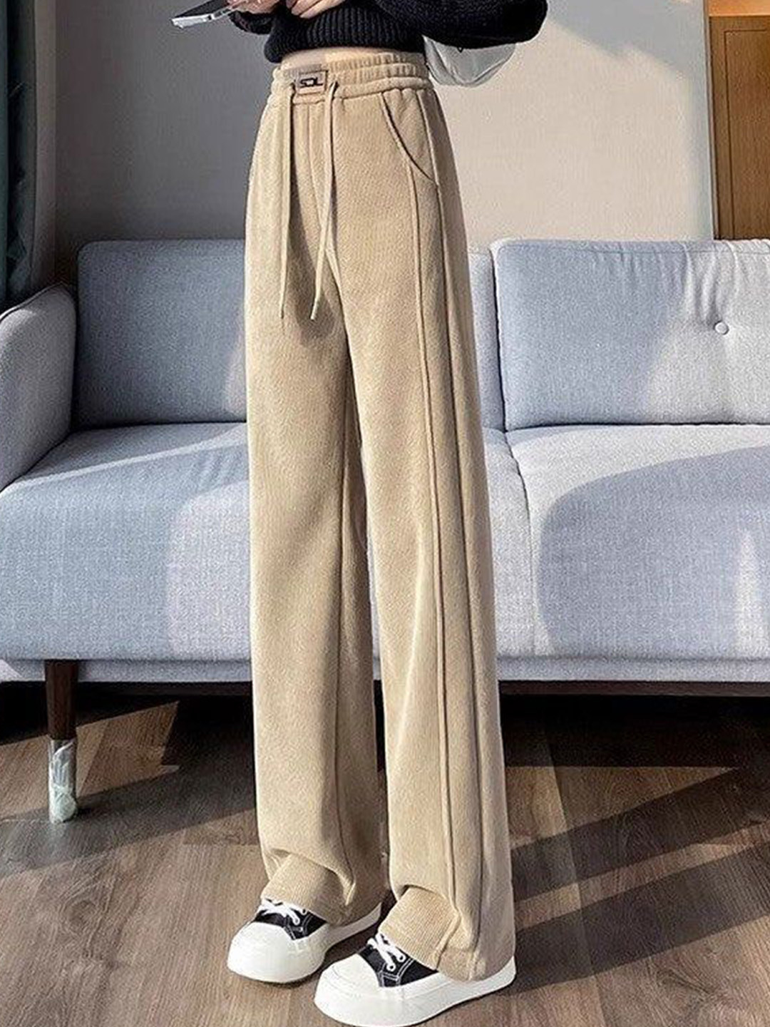 Outzidr Women Textured Wide Leg Track Pants
