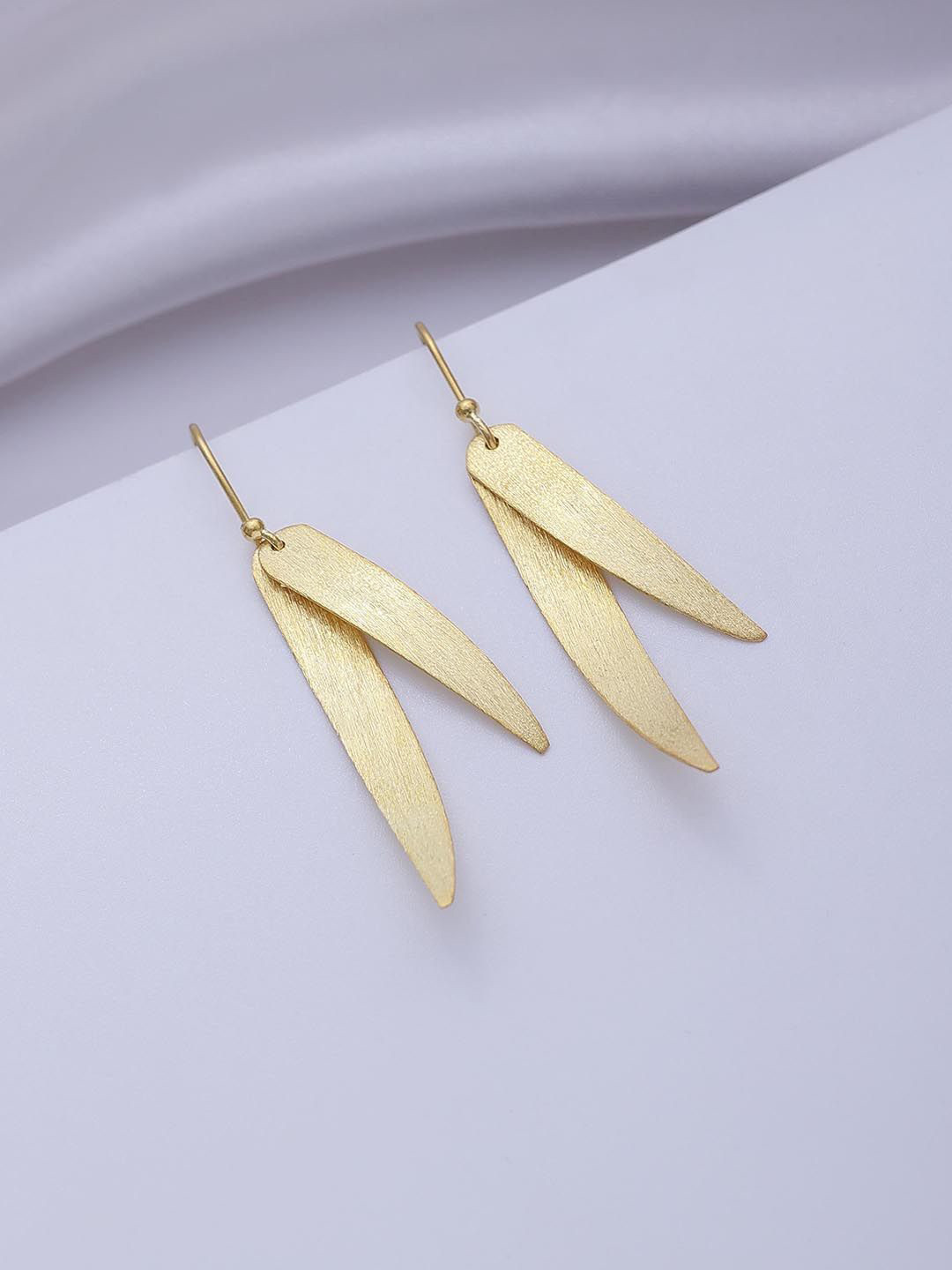 Tweov Jewels 925 Sterling Silver Gold-Plated Leaf Shaped Drop Earrings