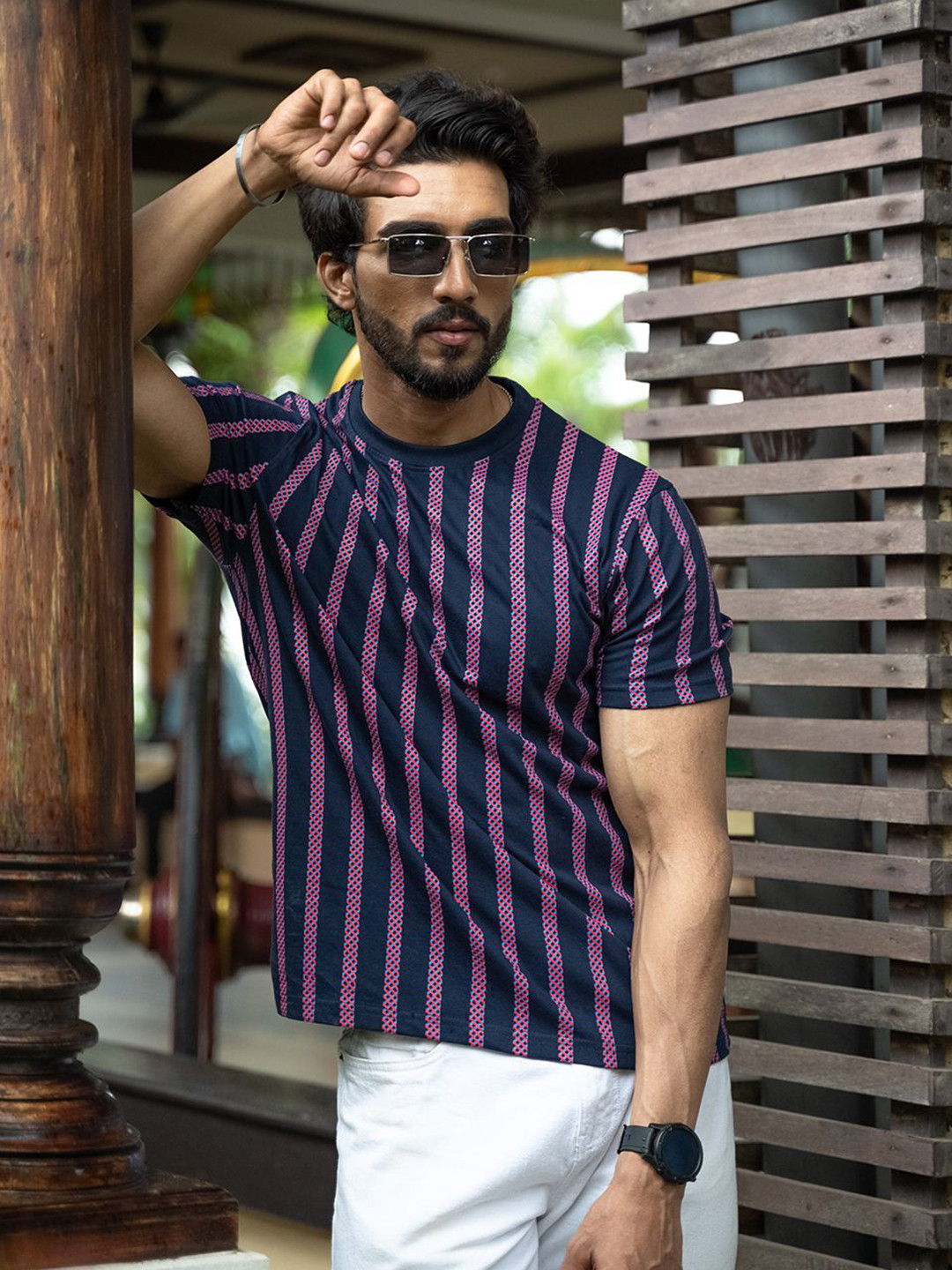 KEITH KARTER Men Striped Round Neck Muscle Fit T-shirt