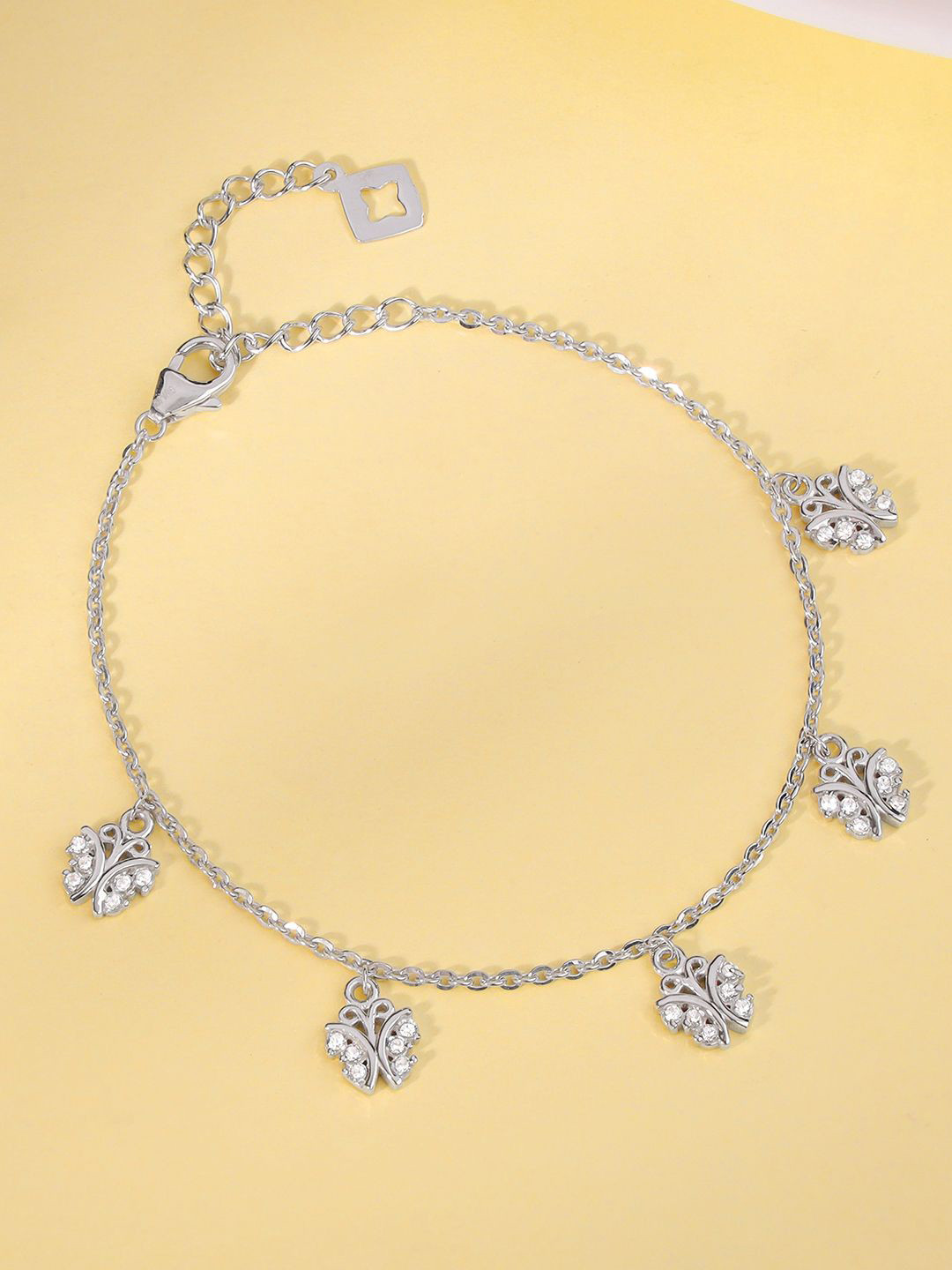 GIVA Women Elegant Butterfly 925 Sterling Silver Rhodium-Plated Charm Bracelet