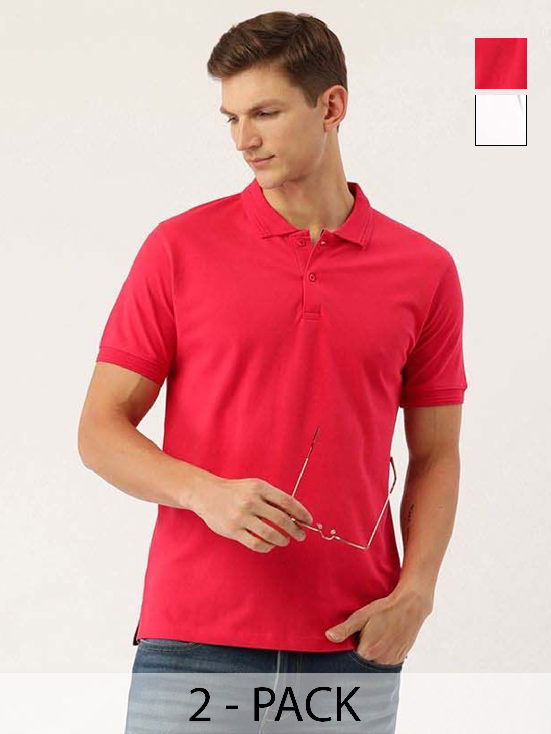 Men's Pack of 2 Solid Polo Collar Regular Fit T-shirts