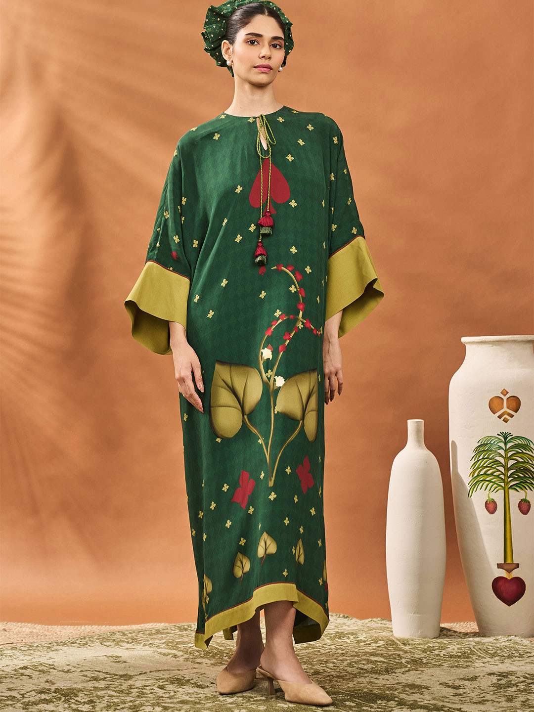 Masaba Women Green Clover Checks Kaftan Dress