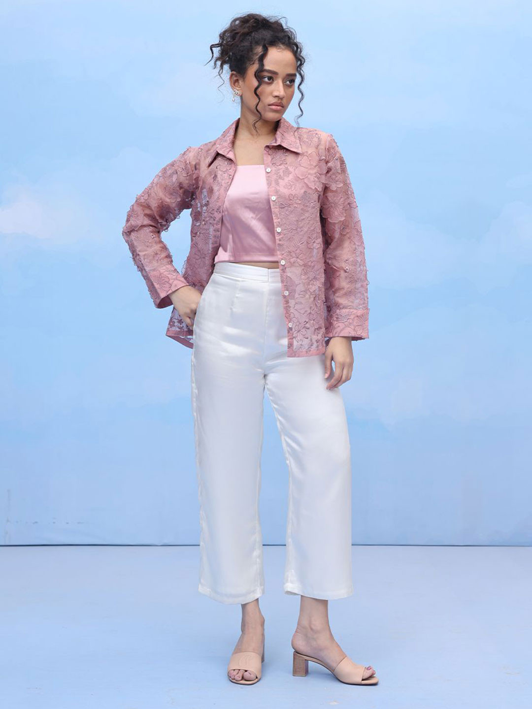 COUCHE BY ANANDINI Women Premium Floral Spread Collar Relaxed Fit Sheer Shirt