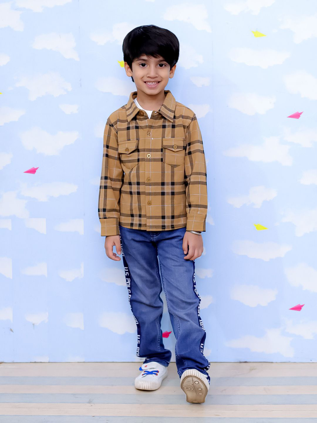 The Mom Store Boys Comfort Windowpane Checks Checked Cotton Casual Shirt