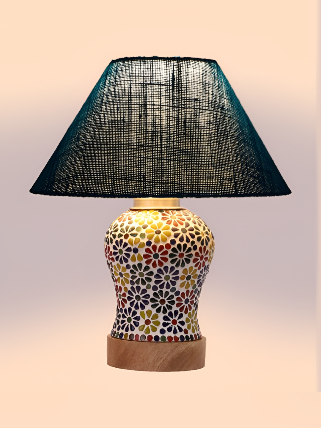 Aura Turquoise Blue Frustum Shaped Wooden Table Lamp