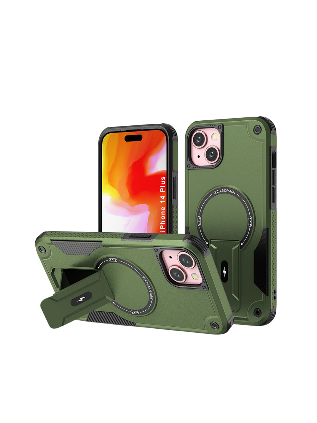 Luxury Kase Unisex IPhone 14 Plus Back Cover with Portable Kickstand