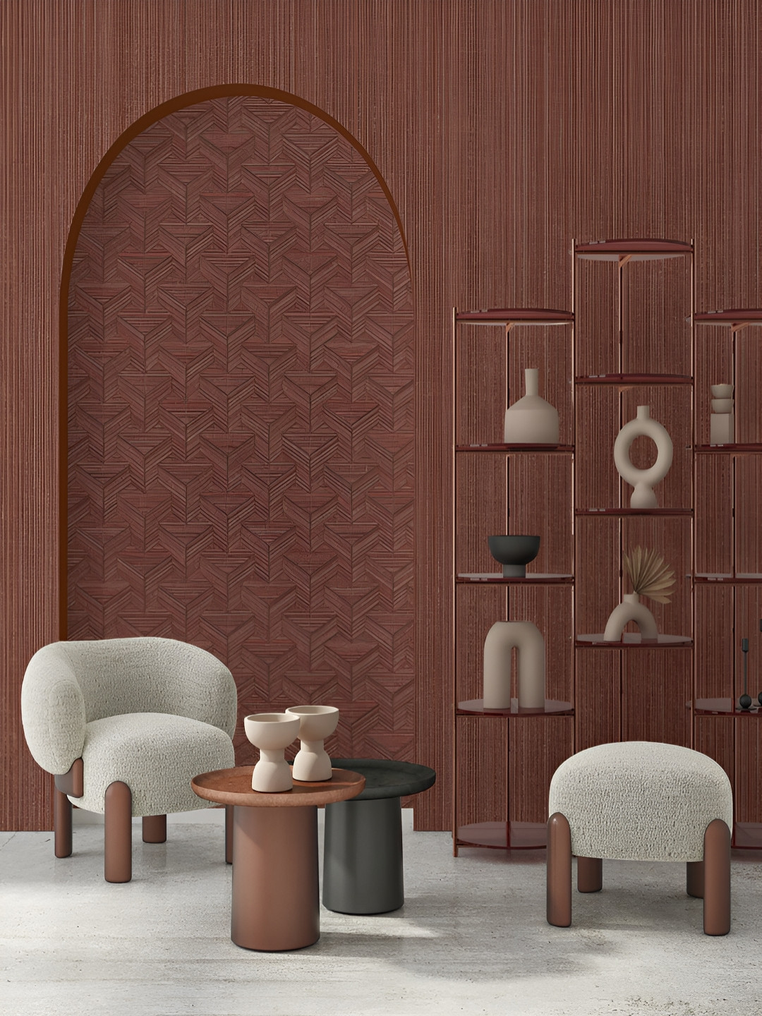 Fedora Wallpapers Pentagon Pops Red & Maroon 3D Abstract Printed Waterproof Wallpaper