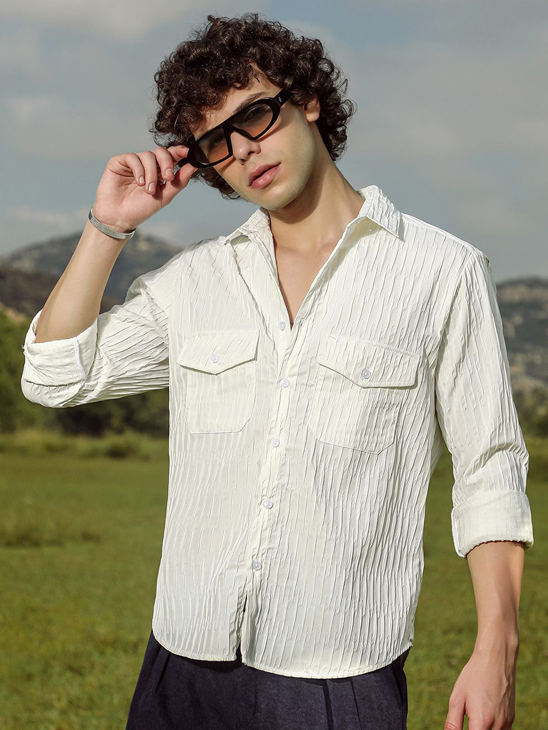 Campus Sutra Men Classic Crimp Tactile Utility Shirt