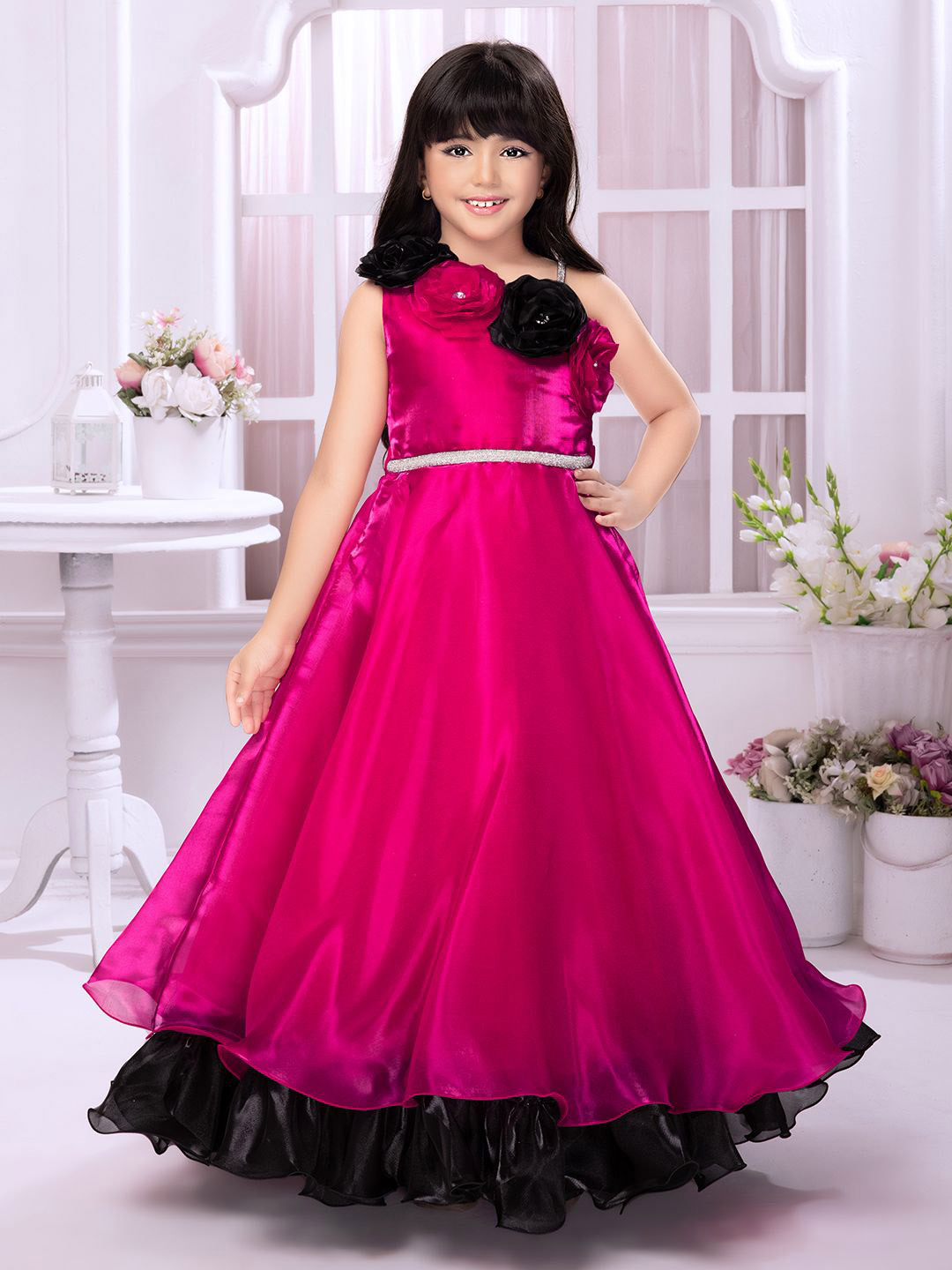 Tiny Kingdom Kids Applique Satin Gown Dress